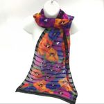 Vintage Bright Scarf Pansy Flowers Long Purple Orange Photo 2