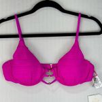 Becca Emory Bright Pink Underwire Bra Bikini Swim Top Beaded Size Large Ribbed Photo 1