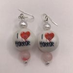 Handmade Spooky I Love Horror Beaded Statement Earrings Red Photo 1