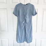 ZARA  Woman Ruched Powder Blue Satin Effect Split Front Blouse Photo 1