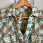Rock 47 by Wrangler Women's L Metallic Plaid Cowgirl Western Rodeo Snap Shirt Green Size undefined Photo 1