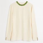Gucci  Cream Silk Blouse with Green Neckline Photo 4