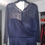 Dark Blue Long Formal Dress With Lace Sleeves And Sequins Size 14 Photo 1