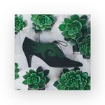 Vintage: Escada 𒀭 Lace Up Granny Heeled Ankle Booties 𒀭Black + Green Suede 𒀭9 Black Photo 1