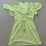 ZARA  Woman Mini Dress M Green White Floral Tie Front Flutter Sleeves Sun Dress Photo 0
