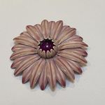 Large Vintage Statement Enameled Metal Flower Brooch Pin Pink Enamel Photo 10