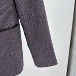 Tahari  single button plaid black purple faux leather trim blazer office preppy Photo 3