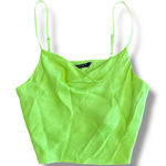 ZARA ‎ NWT Satin Cropped Cowl Neck Top Womens Size S Neon Green Photo 0
