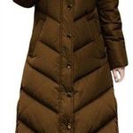 Brown Green Long Duck Down Fur Collar Coat, Sz. S Photo 0