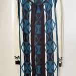 Rue 21 Western Aztec Print Sweater Duster Long Open Knit Teal Black Cowgirl Boho S Photo 0