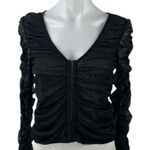 NA-KD Women's Black Mesh Ruched Long Sleeve V-neck Crop Corset Blouse Top Sz XS Photo 0