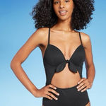 Shade & Shore  Ribbed Tie Front Cut Out One Piece Swimsuit Light‎ Lift Black 34C Photo 0
