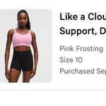 Lululemon like a cloud sports bra size 10 pink frosting Photo 1
