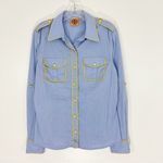 Tory Burch  Blue Gingham Plaid Yellow Piping Buttondown Shirt Size 12 Photo 1