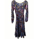 Raga Anthropologie  Navy Blue Floral Belted Velvet Long Sleeve Midi Dress Size S Photo 2