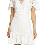 Eliza J  Size 6 White Dress Wedding Bachelorette Embroidered Short Sleeve Bride Photo 0