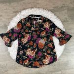 MERAKI black floral choker collar blouse. Size large. Photo 0