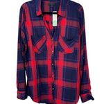 Stitch Fix Tinsel Hattie Button Down Top Womens Large Red Blue Plaid Viscose NEW Photo 0