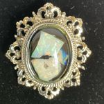 Vintage Baroque Opal Style Glass Brooch Pendant Gold Ornate Frame Pin Victorian Silver Photo 1