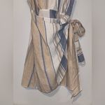 L'ATISTE  Summery Tan and Blue Striped Wrap Top Photo 2