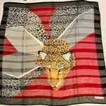 Jim Renoir vintage tiger print scarf black gold red gray vibrant 34” sq Italy Photo 0