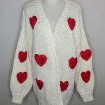 Bibi Heart Sweater Valentines Day Love Women's‎ Open Knit Cardigan Size XL White Photo 0
