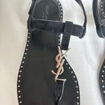 Saint Laurent  Cassandra YSL Studded T-Strap Leather Flat Sandals Black Size 42 Photo 4