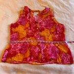 Tess silk orange and pink floral sleeveless blouse ruffles mother of pearl XL Size undefined Photo 6