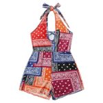 SheIn SZ M Patchwork Paisley Print Criss Cross Cut Out Halter Romper Photo 3