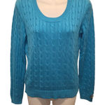 Ann Taylor Teal Cable Knit Silk & Cotton Long Sleeve Sweater Photo 0