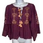 Free People Oversized Plum Top With Peach Embroidery EUC Size Small Photo 1