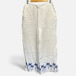 Calypso St. Barth White Linen Pants Blue Palm Tree Print Coastal Resort Wear Photo 1