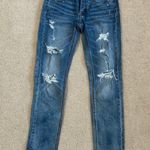 American Eagle Tom girl button front distressed blue jeans in size 0 Photo 0