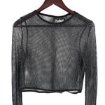 KILLSTAR  Mesh Sheer Long‑Sleeve Crop Top Black Silver Metallic Threading Large Photo 1