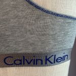 Calvin Klein heather gray blue trim racer back unlined bralette with logo band Photo 3