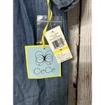 CeCe NWT  Women’s Flower Appliqué Denim Short Sleeve Blouse - Blue / Size Medium Photo 3