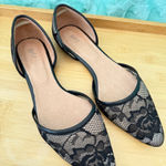 NEW J. Jill Black Slip On Mules Flats Size 10 Pointed Toes Lace Office Preppy Photo 0