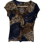 Suzie in the City Y2k Paisley Print V Neck Short Sleeve Top M Brown Blue Boho Size M Photo 0