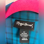 Maggie Barnes Teal Blue Black Plaid Check 3/4 Sleeve Button Up Blouse 2X 22/24W Photo 4