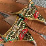 Vintage Coconuts Beaded Leather Flip Flops Sandals Size 9 Tan Photo 3