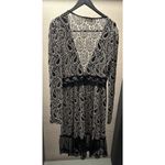 A'reve Boho Cardigan Size L Black Cream Lace Embroidered Button Front Romantic Size L Photo 1