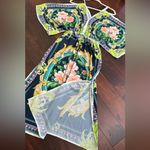 HER...BOTTARI Navy Green Multi Color Print Wide Sleeves Maxi Dress Size Small Photo 8