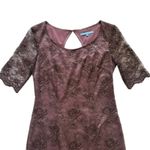 Antonio Melani  Dress Maroon Gold Foil Lace Short Sleeve Sheath Cocktail Size 6 Photo 7