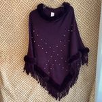 Elegant Faux Fur Trim Poncho Sweater Purple Size L/XL Photo 1