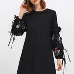 ZARA  embroidered poplin mini dress balloon tie sleeves size XS black Photo 1