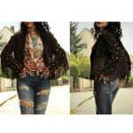 ZARA  100% Genuine Suede Leather w/ Fringe Studs Spikes Brown Size S NEW Photo 2