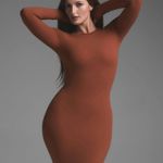 SKIMS  FITS EVERYBODY CREW NECK LONG SLEEVE DRESS, size X-Small, SAFFRON, BN,$90 Photo 3