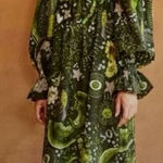 Farm Rio RARE  Green Borogodo Dress Long Tropical Smocking Beaded Tassel Size XS Photo 0