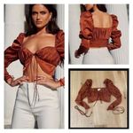 Alamour  The Label Rafael Lace Up Sleeve Crop Top in Rust Size XS Photo 1