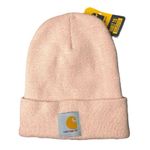 Carhartt NEW Women's Pink Knit Cuffed Fold Up Logo Patch Beanie Cap Hat One Size Photo 0